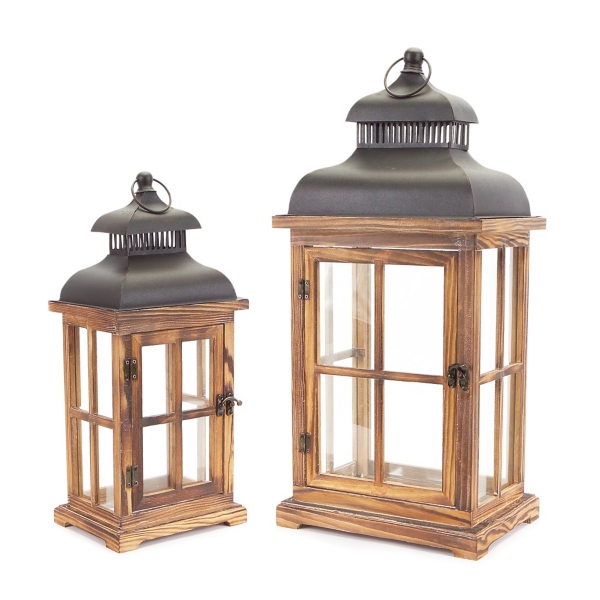 Wood Windowpane Slope Top Lanterns, Set of 2 Kirklands Home