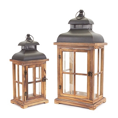 Ivory Metal Slope Top Lanterns, Set of 3