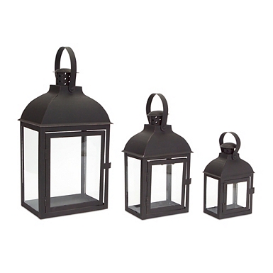 Battery-Operated 14 Black Window Metal Lantern with LED Candle
