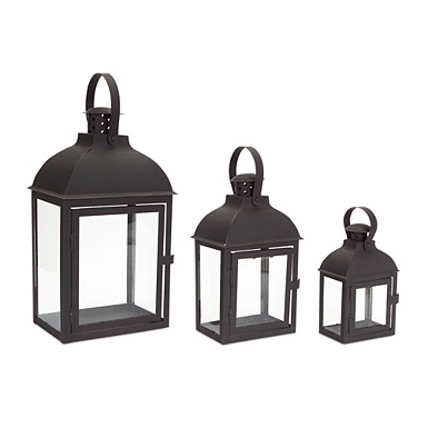 Battery-Operated Metal Lantern with LED Candle - 14 Black Window