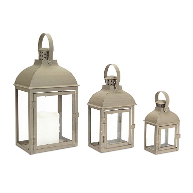 Ivory Metal Slope Top Lanterns, Set of 3