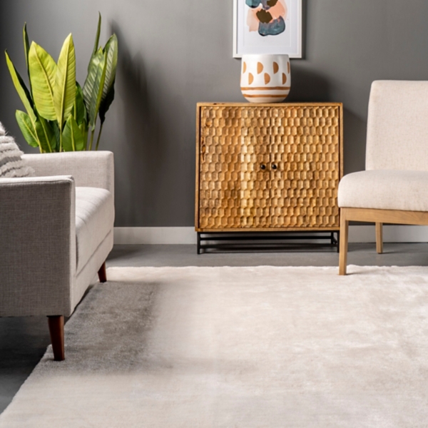 Cream Shag Washable Area Rug, 5x8