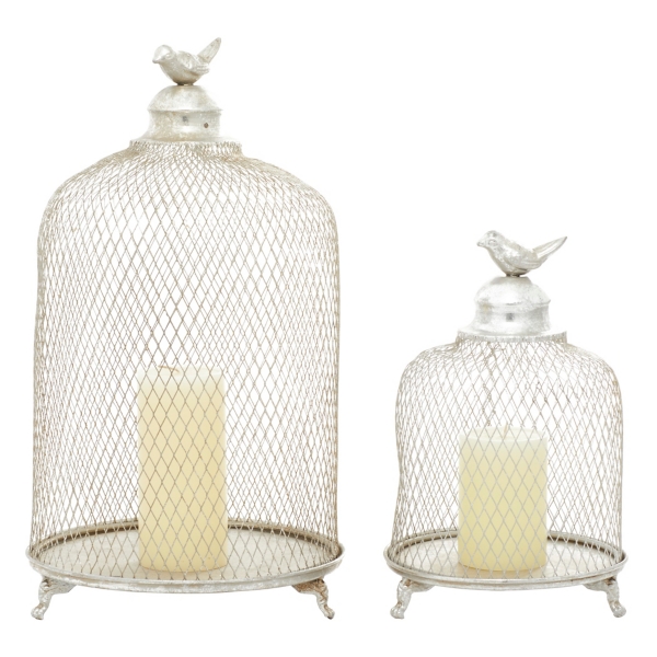 Silver Metal Bird Cage Cloche Lanterns, Set of 2 Kirklands Home