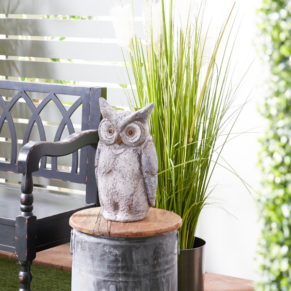 Gray Stone Owl Statue