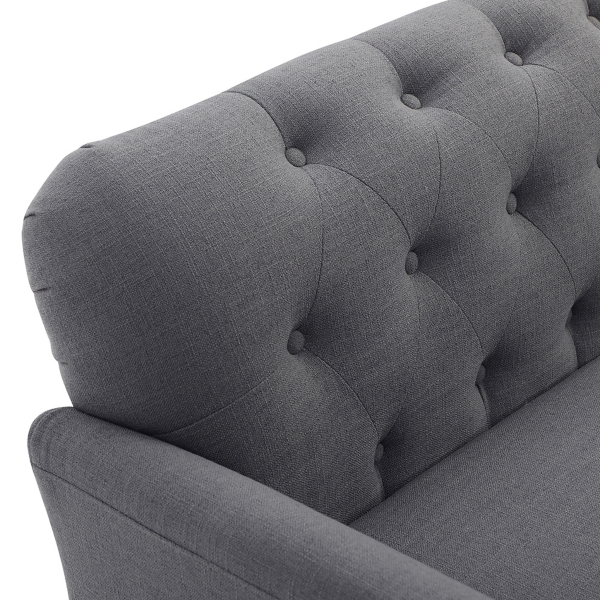 Gray Upholstered Button Tufted Loveseat