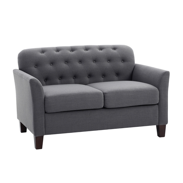 Gray Upholstered Button Tufted Loveseat