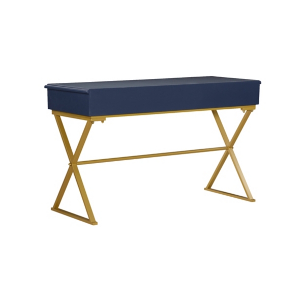 Navy and Gold 2-Drawer Wood Desk