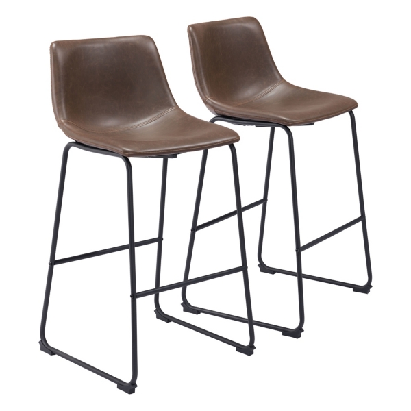 Chestnut Faux Leather Sloped Bar Stools, Set of 2 | Kirklands Home