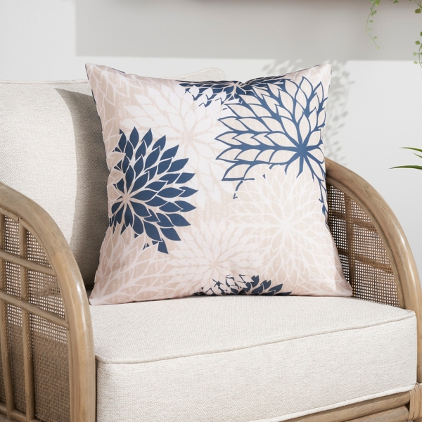 Navy Floral Chevron Outdoor Throw Pillow