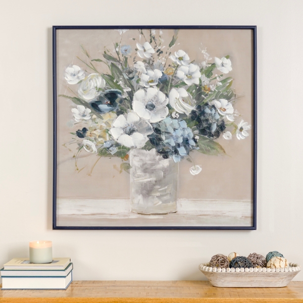 White and Blue Soft Floral Canvas Art Print