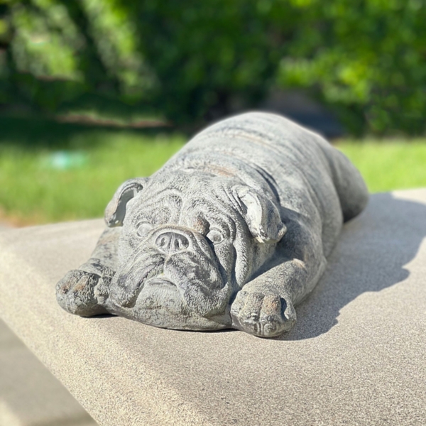 Gray Sleeping Bulldog Outdoor Statue