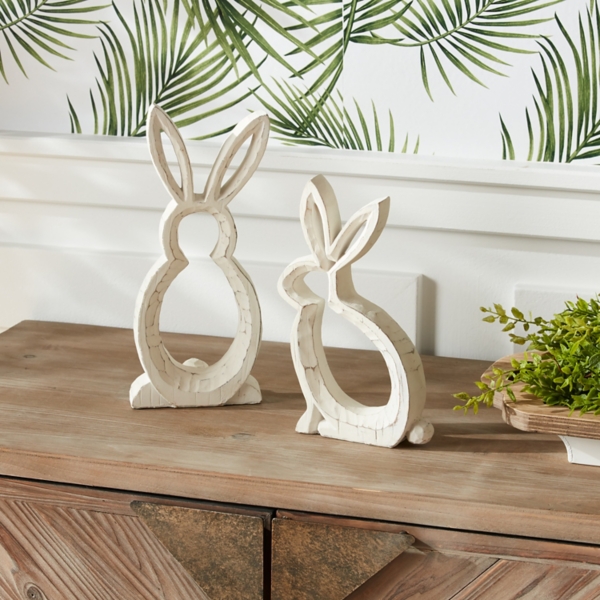 Rustic Bunny Outline Statues, Set of 2