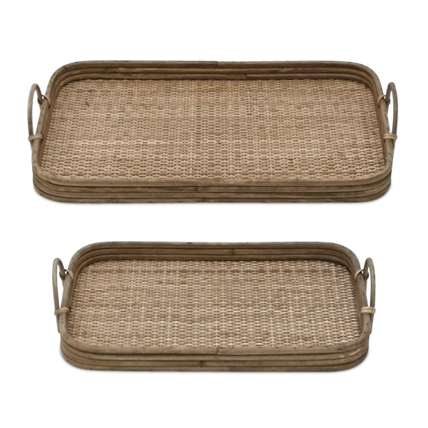 Brown Rattan and Wood Decorative Trays, Set of 2 Kirklands Home