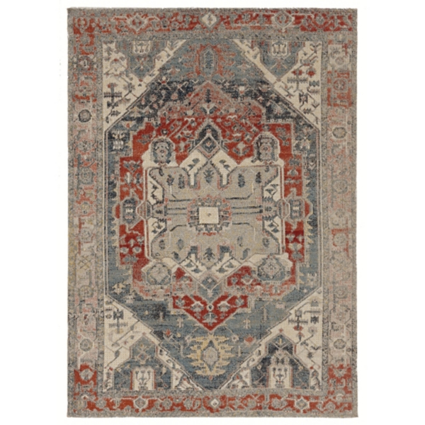 Gray and Blue Traditional Medallion Area Rug, 8x10