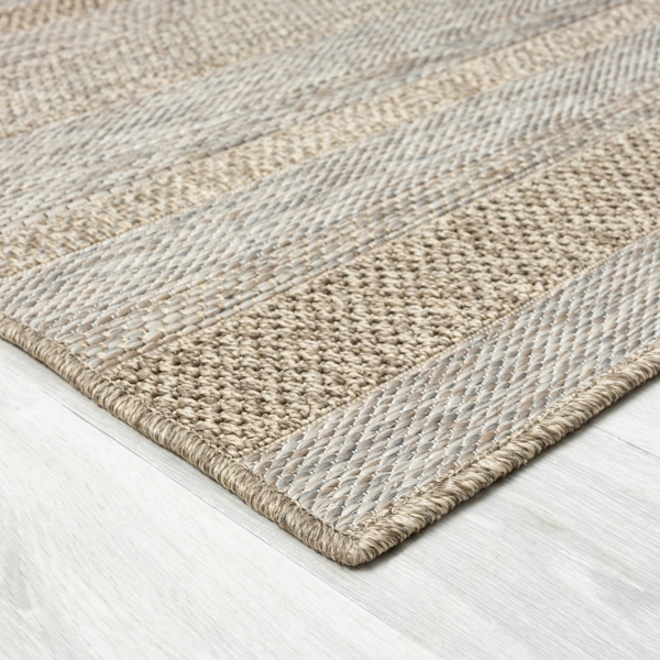 Tan Striped Indoor/Outdoor Area Rug
