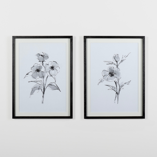 White & Black Floral 2-pc. Framed Art Print Set