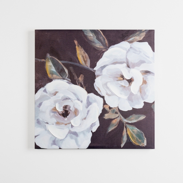 White and Black Floral Canvas Art Print