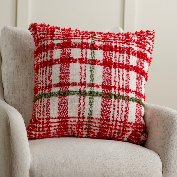 Chenille Red and Green Plaid Christmas Pillow | Kirklands Home