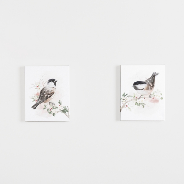 Holly Birds Canvas Art Prints, Set of 2