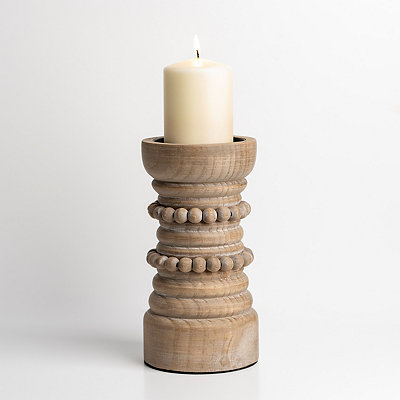 Wood Beaded Pillar Candle Holder, 9 in., Tan, | Kirkland's Home