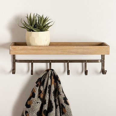 Natural wood shelf online with hooks