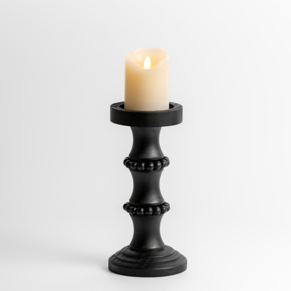 Black Wood Beaded Column Candle Holder, 11 in. Kirklands Home