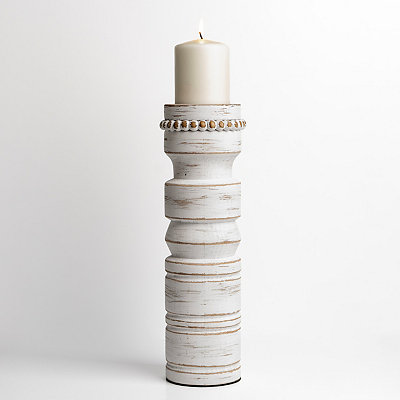 Beaded Wood Pillar Candle Holder, 14 in., White, | Kirkland's Home