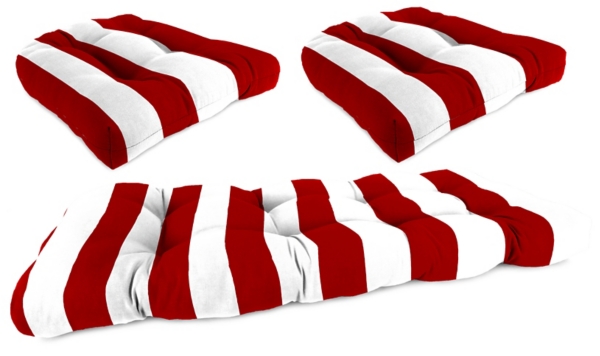 Red Stripe French -pc. Outdoor Wicker Cushion Set