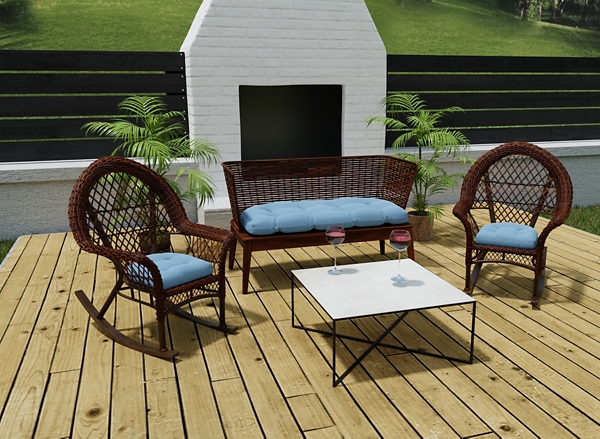 Light Blue French -pc. Outdoor Wicker Cushion Set