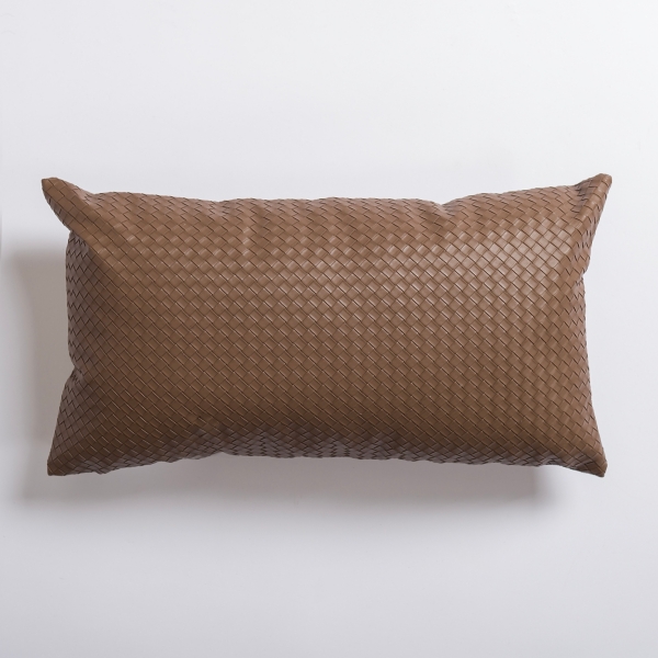Brown Braided Faux Leather Lumbar Pillow