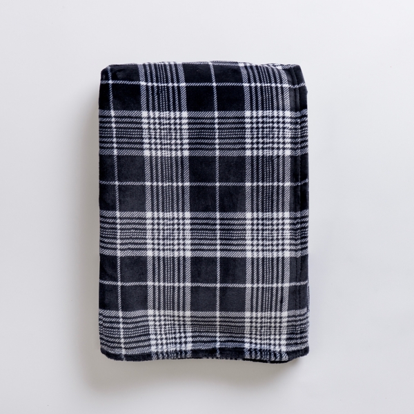 Plush Black Plaid Throw