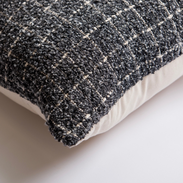 Charcoal Windowpane Plaid Tweed Pillow