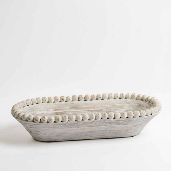 White Beaded Wood Dough Bowl Kirklands Home