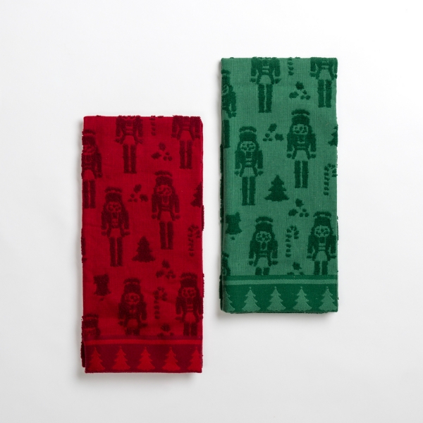 Red and Green Nucracker Kitchen Towels, Set of 2