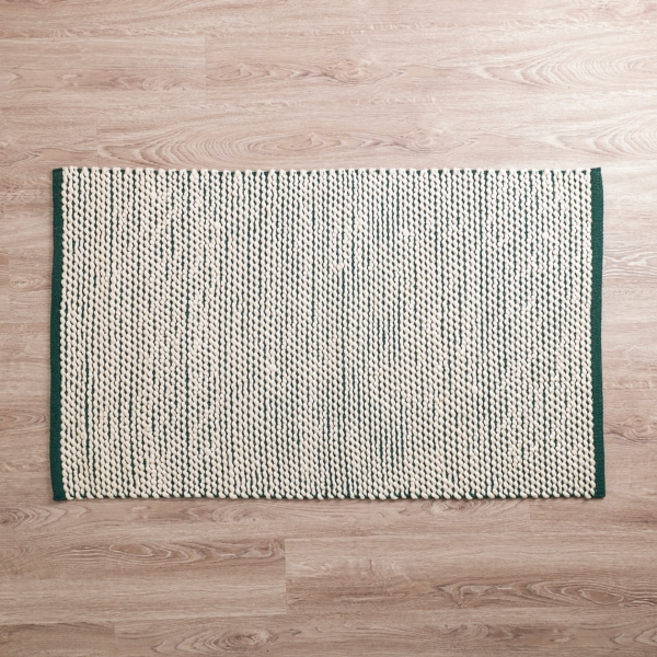 White and Green Woven Scatter Rug