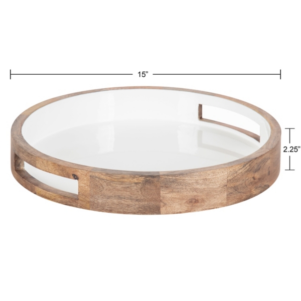 White Enameled Round Mango Wood Tray