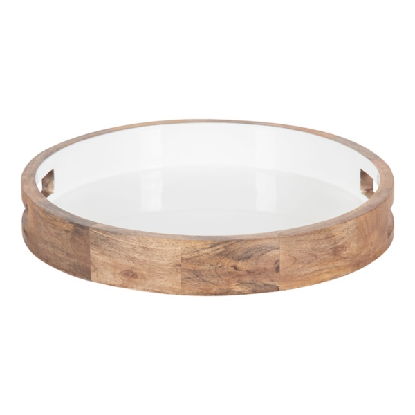 White Enameled Round Mango Wood Tray