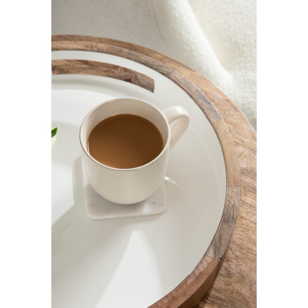 White Enameled Round Mango Wood Tray