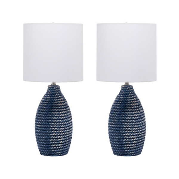 Kirklands Blue and White Ceramic Faux Rope Table Lamp | Hamilton Place