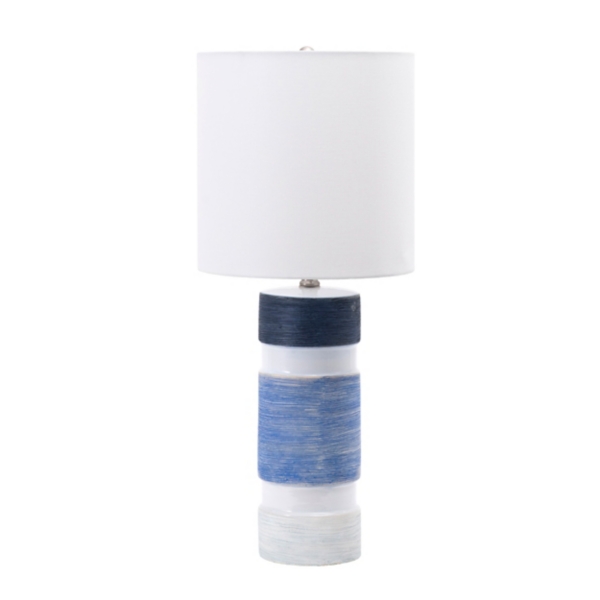 Blue and white striped table lamp top