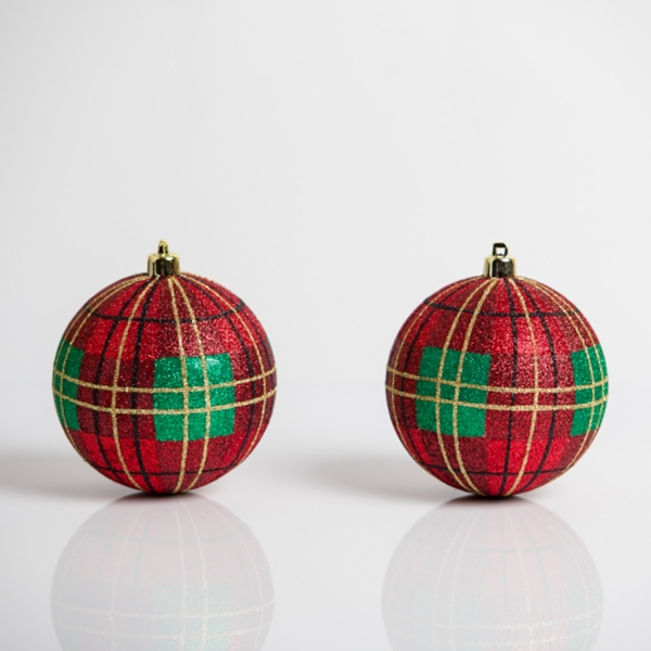 Red and Green Tartan Plaid Ornaments, Set of 2 Kirklands Home