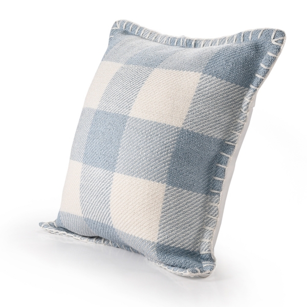 Blue Buffalo Check Stitched Outdoor Throw Pillow