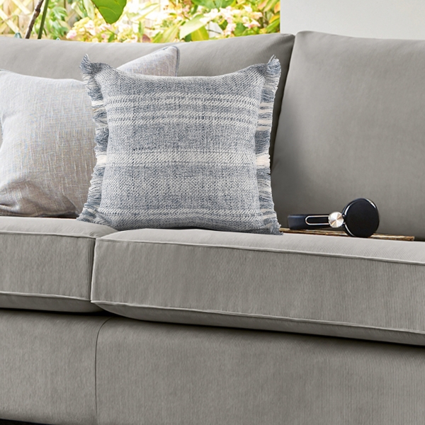 Denim Contemporary Stripe Outdoor Throw Pillow