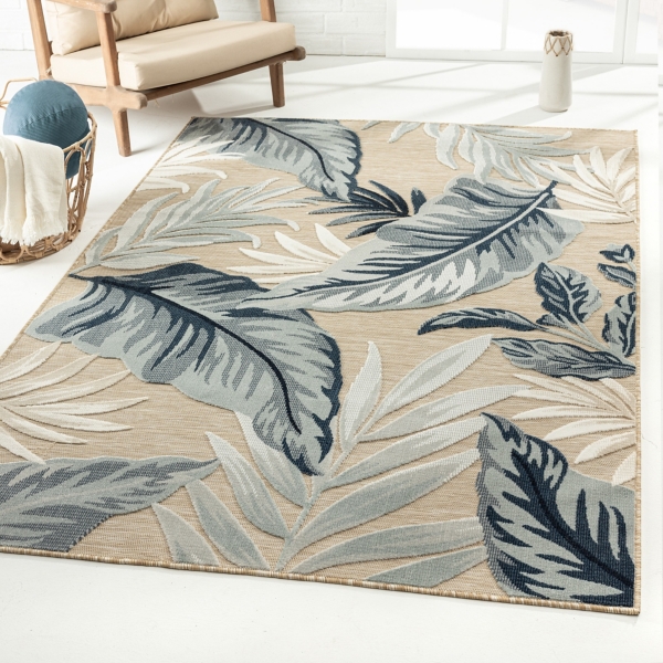 Large Print Tropical Leaf Outdoor Area Rug
