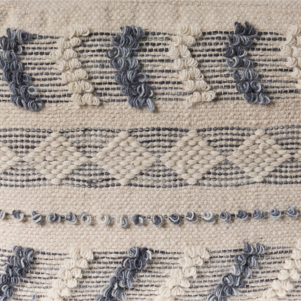 Ivory and Navy Textured Stripe Pouf