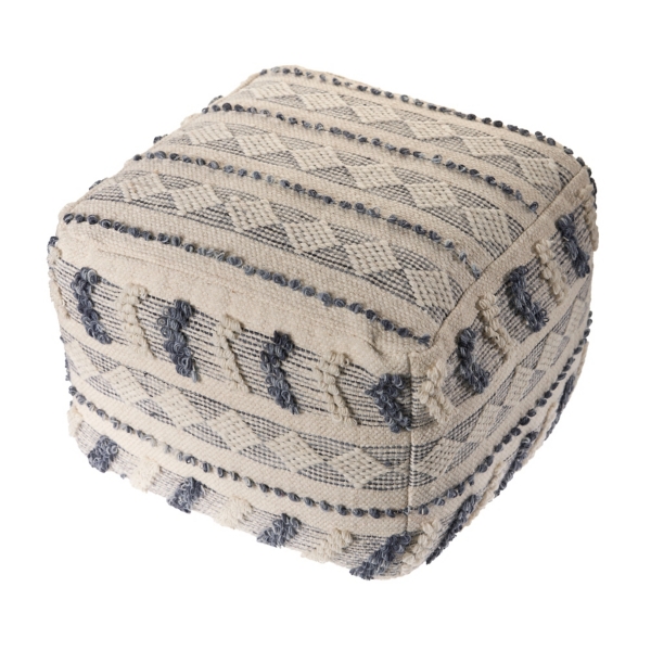 Ivory and Navy Textured Stripe Pouf