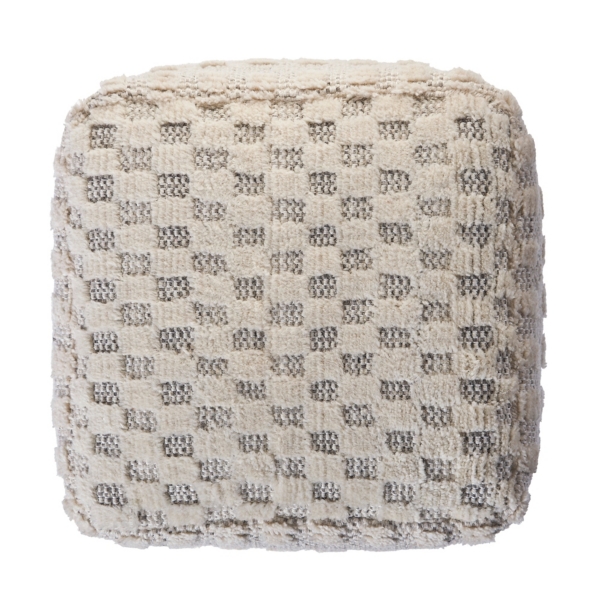 Flatweave Tufted Checker Wool Pouf