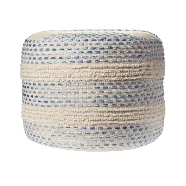 Blue and Cream Textured Stripe Pouf