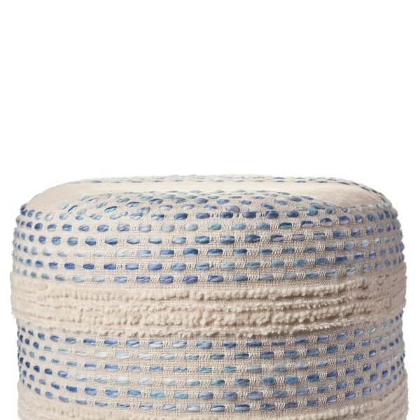 Blue and Cream Textured Stripe Pouf