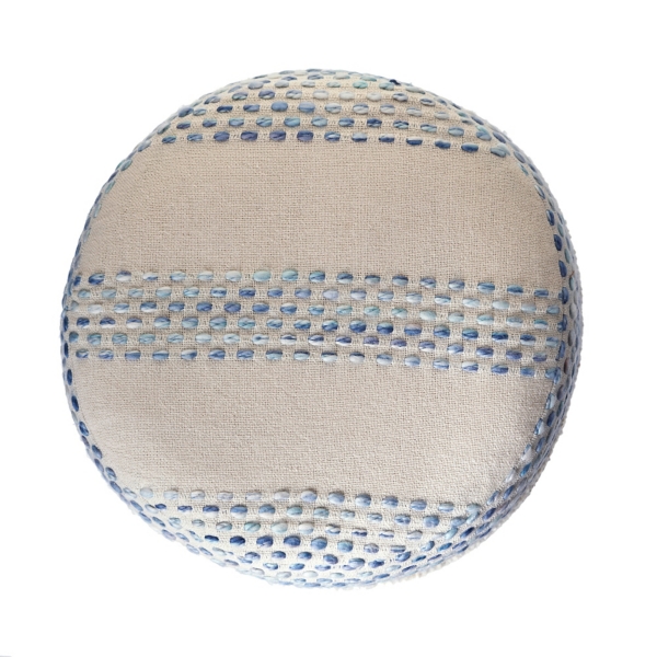 Blue and Cream Textured Stripe Pouf